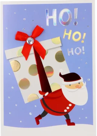 Ho! Ho! Ho! Kartka z Mikołajem niosącym prezenty dla Twoich bliskich