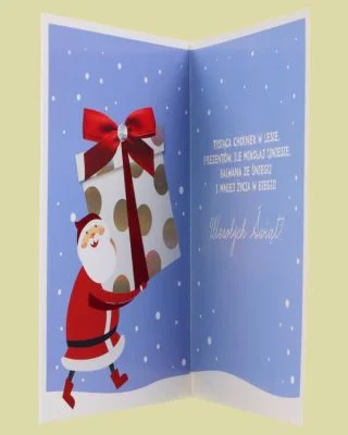 Ho! Ho! Ho! Kartka z Mikołajem niosącym prezenty dla Twoich bliskich