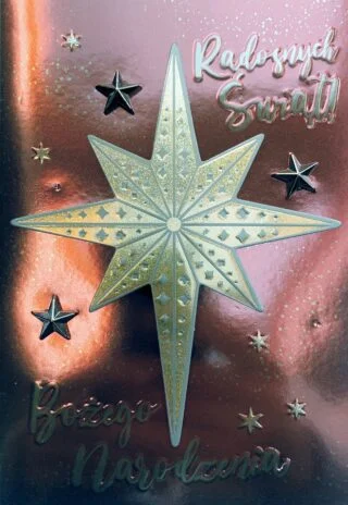 Kartki i życzenia świąteczne, kartka z naklejoną gwiazdą świąteczną