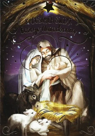 Świąteczny karnet na Boże Narodzenie, religijna z świętą rodziną