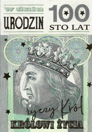 Kartka urodzinowa z banknotem 100 zł