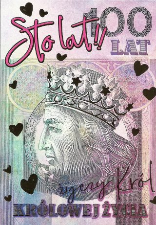 Kartka pocztowa dla dziewczyny z banknotem 100 zł